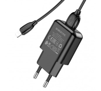 Адаптер Сетевой с кабелем Borofone BA64A USB 2,1A/5W (USB/Lightning) (black) (213524)#1845814