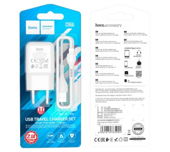 Адаптер Сетевой Hoco C96A 1USB/5V/2.1A + кабель Aplle lightning (white) (207582)#2033814