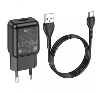 Адаптер Сетевой Hoco C96A 1USB/5V/2.1A + кабельType-C (black) (207583)#1845644
