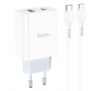 Адаптер Сетевой с кабелем Hoco C97A PD QC3.0 USB/Type-C 3A/20W (Type-C/Lightning) (white) (207577)#2075983
