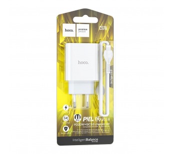Адаптер Сетевой с кабелем Hoco C97A PD QC3.0 USB/Type-C 3A/20W (Type-C/Lightning) (white) (207577)#2075984