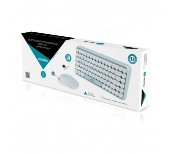 Комплект беспроводной клавиатура+мышь Smartbuy 626376AG мультимедийный с круглыми клав. мятно-белая#1847077