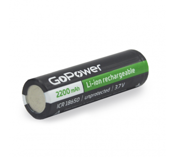 Аккумулятор 18650 Li-on 2200mAh, 3,7V без защиты с плоским контактом "GoPower"#1856183