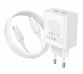 Адаптер сетевой Hoco C108A PD 2Type-C 35W + кабель Type-C/Lightning (white) (214012)#1852400