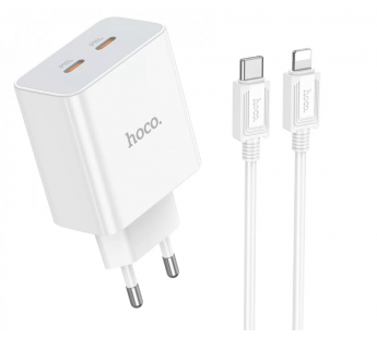Адаптер сетевой Hoco C108A PD 2Type-C 35W + кабель Type-C/Lightning (white) (214012)#1852403