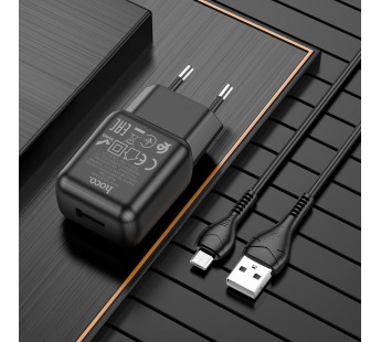 Адаптер Сетевой Hoco C96A USB 2,1A/10W + кабель Micro USB (black) (207579)#1852393