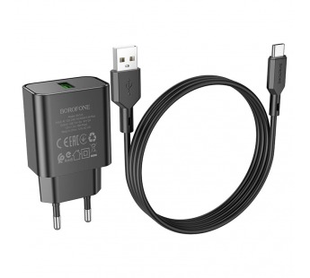 Адаптер сетевой BOROFONE BA72A 1USB QC 3.0 + кабель Type-C (черный)#1853922