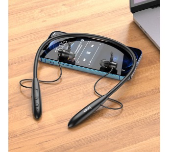 Гарнитура беспроводная Bluetooth вакуумная hoco ES61 (для iOS/Android) спортивная, магнитная. Слот для TF-карты * (цвет черный, в поврежденной коробочке)#1856477