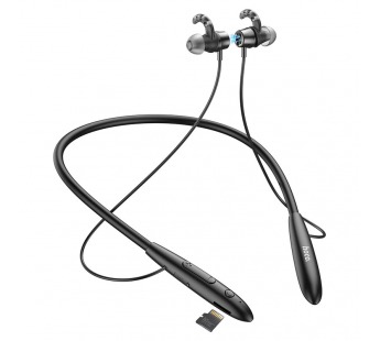 Гарнитура беспроводная Bluetooth вакуумная hoco ES61 (для iOS/Android) спортивная, магнитная. Слот для TF-карты * (цвет черный, в поврежденной коробочке)#1856480