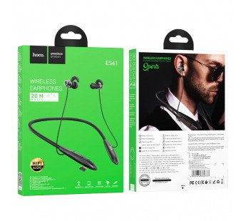 Гарнитура беспроводная Bluetooth вакуумная hoco ES61 (для iOS/Android) спортивная, магнитная. Слот для TF-карты * (цвет черный, в поврежденной коробочке)#1856476