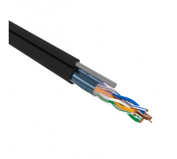 Кабель витая пара F/UTP, CAT 5e, PE, 4PR, 24AWG, OUTDOOR, SOLID, черный, с тросом, 305м, PROconnect#2045998