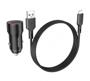 Адаптер автомобильный Borofone BZ19A Wisdom + кабель micro USB, черный#1858228
