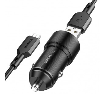 Адаптер автомобильный Borofone BZ19A Wisdom + кабель micro USB, черный#1858229