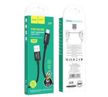 Кабель USB - Micro USB HOCO X89 "Wind" (2.4А, 100см) черный#1895424