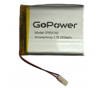 Аккумулятор Li-Pol LP954760 PK1 3.7V 3000mAh (толщ.9,5мм, шир.47мм, дл.60мм) "GoPower"#1899501