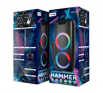 Портативная колонка FUMIKO Hammer FBS05-01 (Bluetooth/USB/TF/2микр/ПДУ/подсв/30Вт) 250x242x59 черн#1863970