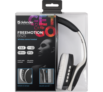 Bluetooth-наушники полноразмерные Defender FreeMotion B525 (black/white) (218088)#1863939