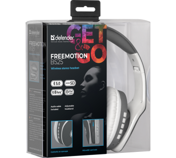 Bluetooth-наушники полноразмерные Defender FreeMotion B525 (grey/white) (218237)#1863938