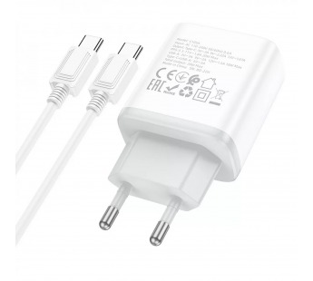 Адаптер Сетевой с кабелем Hoco C105A PD QC3.0 USB/Type-C 20W (Type-C/Type-C) (white) (214014)#1864857