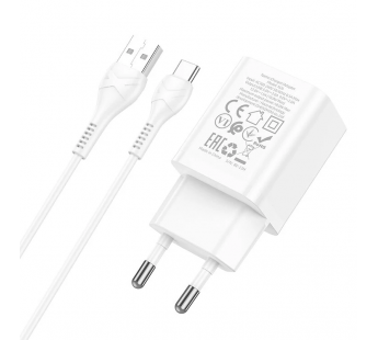 Адаптер Сетевой с кабелем Hoco N26 Maxim QC3.0 USB 18W (USB/Type-C) (white) (213944)#1864861