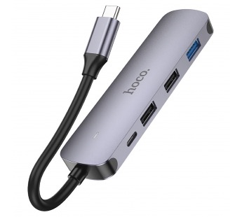 Хаб Type-C - USB Hoco HB27 HDTV+USB3.0+USB2.0*2+PD (metal gray) (213892)#1877014
