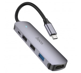 Хаб Type-C - USB Hoco HB27 HDTV+USB3.0+USB2.0*2+PD (metal gray) (213892)#1877013