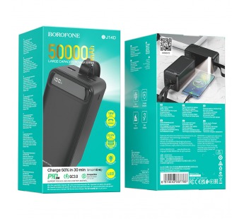 Внешний Аккумулятор Borofone BJ14D 50000 mAh (22.5W, QC3.0, PD, 2USB, MicroUSB, Type-C, LED дисплей, фонарик) Черный#1865840