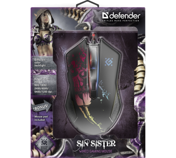 Проводная игровая мышь DEFENDER Sin'Sister GM-933 6 кнопок,7200dpi#1870924