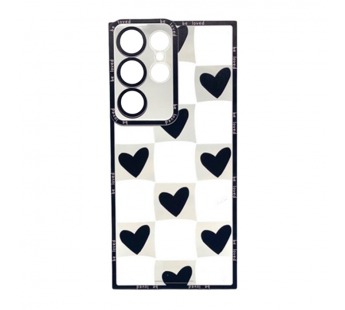 Чехол Samsung S23 Ultra 5G (2023) (Full Camera/Сердце Черный) Силикон Прозрачный 1.5mm#2100050