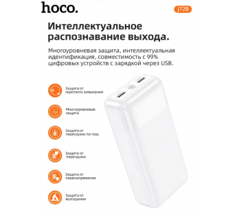 Внешний аккумулятор HOCO J72B 30000 mAh (Micro-USB/Type-C/2USB 2A/LED) белый#1875412