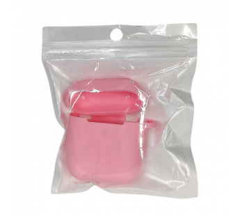 Чехол для Airpods 1/2 Silicone case, с карабином, розовый#2061460