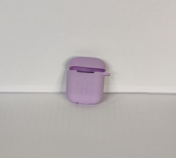 Чехол для Airpods 1/2 Silicone case, с карабином, светло-фиолетовый#1881064