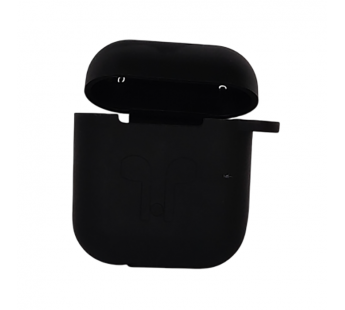 Чехол для Airpods 1/2 Silicone case, с карабином, черный#2061449