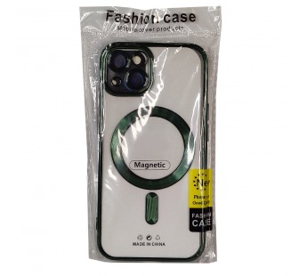 Чехол для iPhone 14 Magsafe прозрачный с защитой камеры, зеленый#1880588