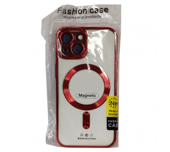 Чехол для iPhone 14 Magsafe прозрачный с защитой камеры, красный#1880568