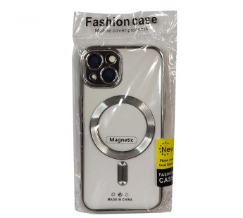 Чехол для iPhone 14 Magsafe прозрачный с защитой камеры, серебристый#1880573