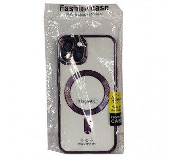 Чехол для iPhone 14 Magsafe прозрачный с защитой камеры, фиолетовый#1880606