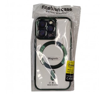 Чехол для iPhone 14 Pro Magsafe прозрачный с защитой камеры, зеленый#1880584