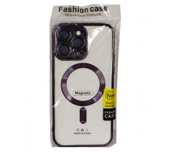 Чехол для iPhone 14 Pro Magsafe прозрачный с защитой камеры, фиолетовый#1880603