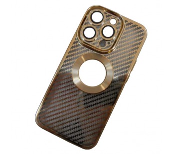 Чехол силиконовый iPhone 14 Pro под карбон с открытым лого и защитой камеры желтый#2007202
