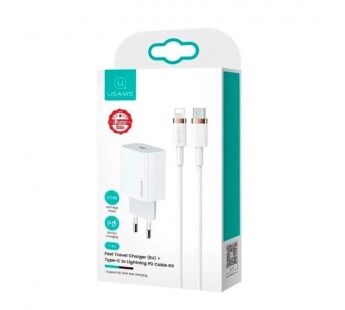 Сетевое ЗУ USAMS T49 + кабель Lightning/Type-C (PD 20W) белое#2070929