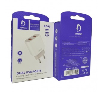 Сетевое ЗУ DENMEN DC05V + кабель Micro USB (2USB/2.4A) белое#2041761