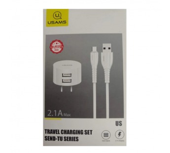 Сетевое ЗУ USAMS TU Series + кабель Micro USB (2USB/2.1A) белое (Китайская вилка)#2070960