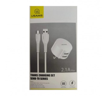 Сетевое ЗУ USAMS TU Series + кабель Type-C (2USB/2.1A) белое (Китайская вилка)#2070967
