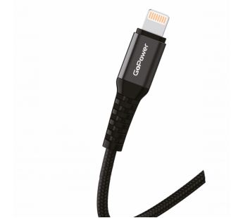 USB кабель шт.USB (A) - шт.Lightning 1,0м, 2,4A, нейлон, чёрный GP02L "GoPower"#1891219