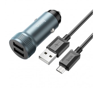 Адаптер автомобильный Hoco Z49 (2.4A/2USB/кабель Micro USB) серый#1891355