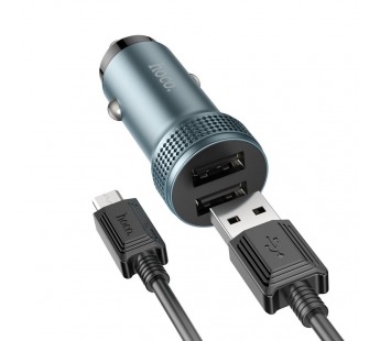 Адаптер автомобильный Hoco Z49 (2.4A/2USB/кабель Micro USB) серый#1891356