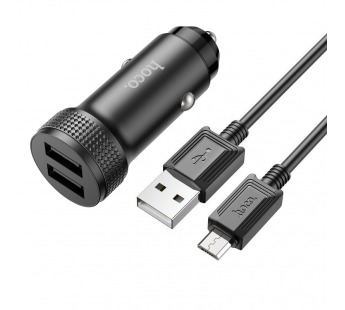 Адаптер автомобильный Hoco Z49 (2.4A/2USB/кабель Micro USB) черный#1891358
