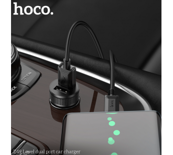 Адаптер автомобильный Hoco Z49 (2.4A/2USB/кабель Micro USB) черный#1891359