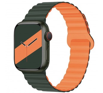 Ремешок - ApW32 Apple Watch 38/40/41мм силикон на магните (dark green/orange) (218892)#1942034